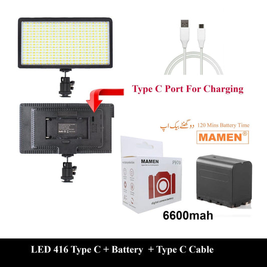 LED 416 Pro Studio Light – 6600mAh Rechargeable (Type-C)